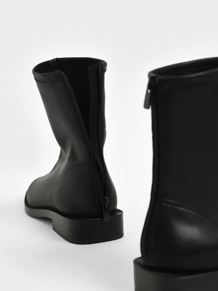 Square Toe Zip-Up Ankle Boots, Black, hi-res