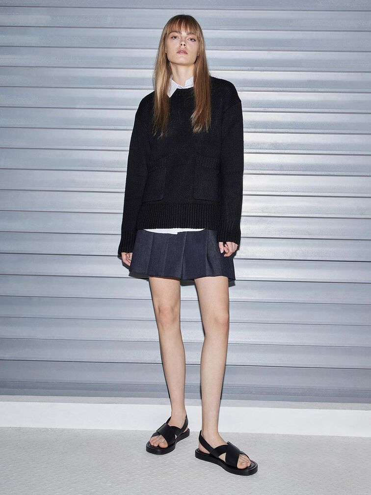 صندل أودرا بأشرطة علوية متقاطعة وتصميم سلينجباك مفتوح الظهر, أسود, hi-res