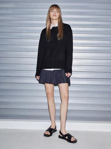 صندل أودرا بأشرطة علوية متقاطعة وتصميم سلينجباك مفتوح الظهر, أسود, hi-res