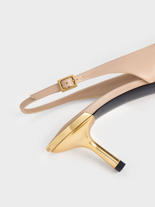 Metallic Kitten-Heel Slingback Pumps, Nude, hi-res