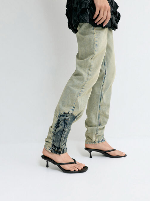 Kitten-Heel Thong Sandals, Black, hi-res