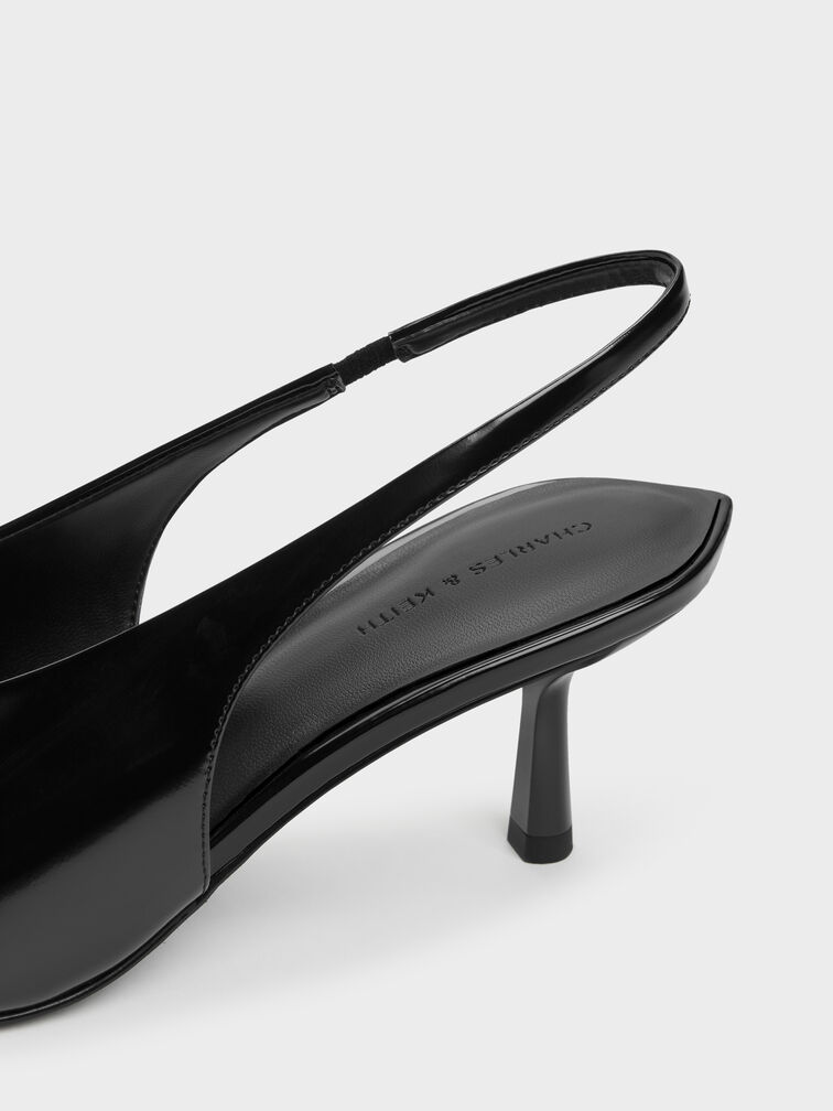 Pointed High-Vamp Slingback Pumps, Black Boxed, hi-res
