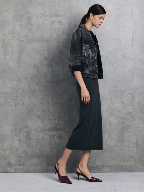 حذاء مفتوح من الخلف بكعب ستليتو أنيق ومقدمة مدببة لون لامع, برغندي, hi-res