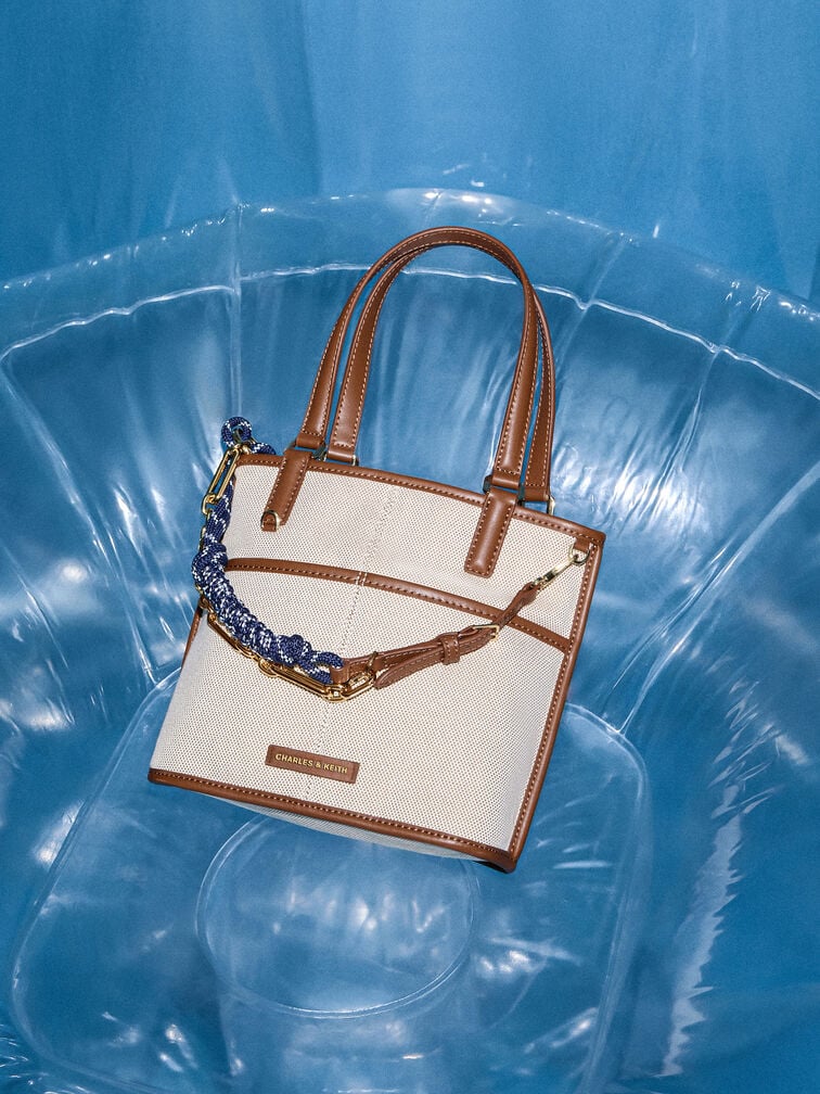 حقيبة توت أديسون كانفس بوجهين قابلة للعكس بحبال معقودة, رمادي مائل للبني كانفاس, hi-res