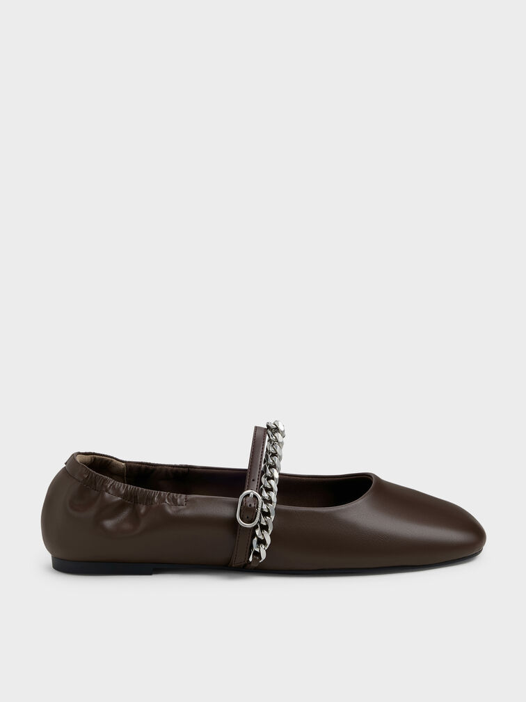 Georgie Chain Mary Jane Flats, Dark Brown, hi-res