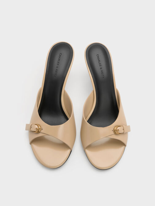Buckled-Strap Heeled Mules, Beige, hi-res
