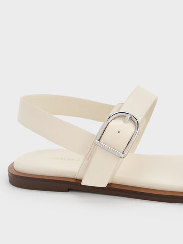 Double Buckle-Strap Slingback Sandals, Cream, hi-res