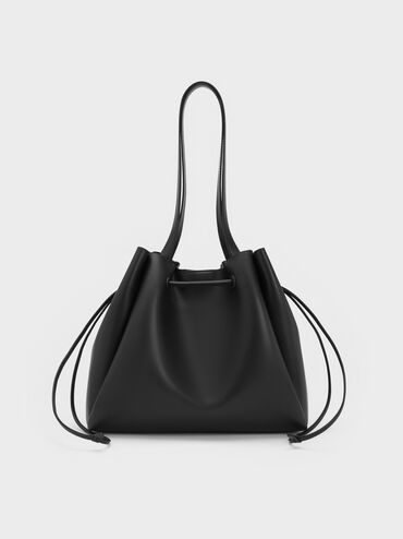 Hanya Drawstring Tote Bag, Jet Black, hi-res