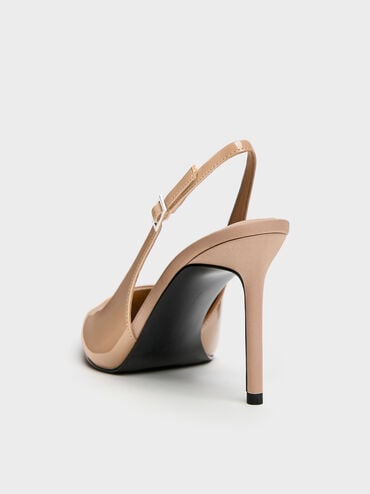 Patent Pointed Slingback Pumps, Nude, hi-res