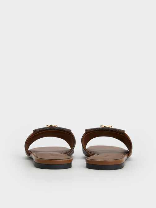 Lizard-Print Metallic-Accent Slide Sandals, Animal Print Brown, hi-res