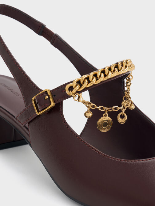 Double-Chain Charm Mary Jane Slingback Pumps, Burgundy, hi-res