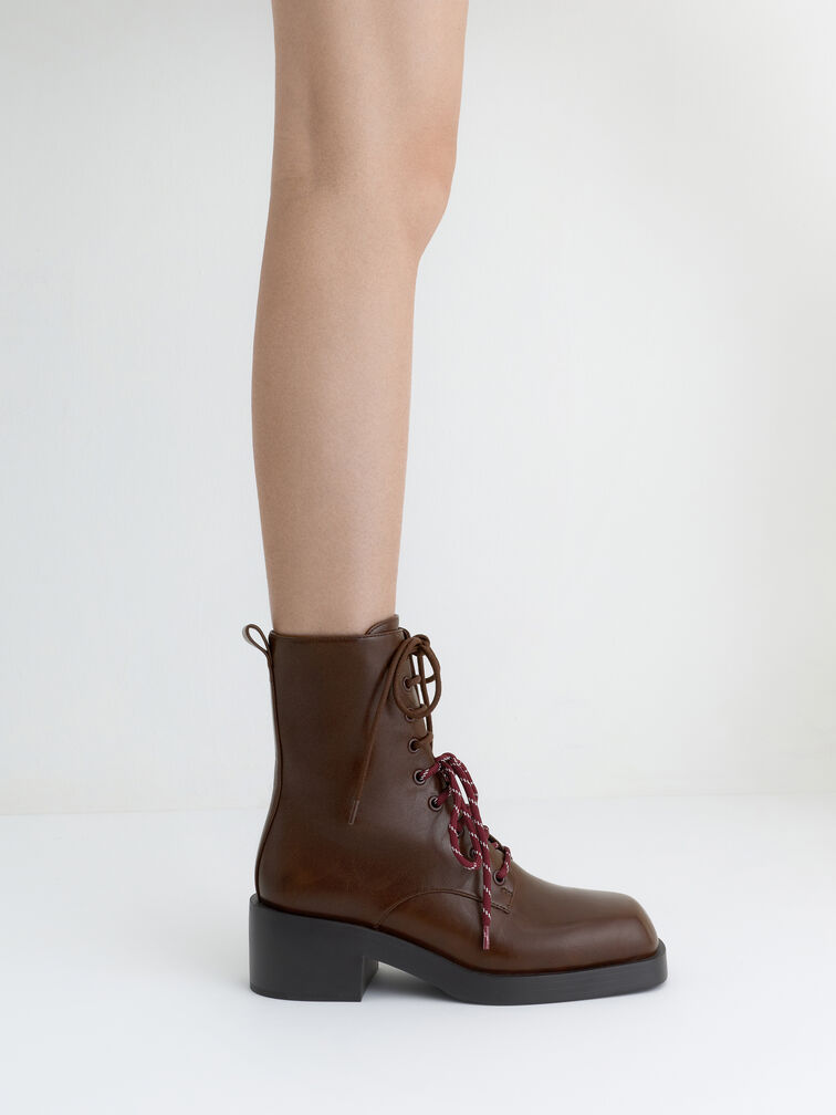 بوت لوغان برباط مزدوج منتصف الساق ستايل كومبات, بني داكن, hi-res