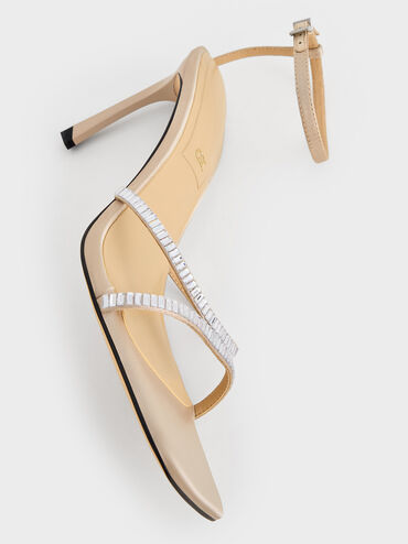 صندل مزخرف بالأحجار مصنوع من البوليستر المعاد تدويره بحزام للكاحل, شامباني, hi-res