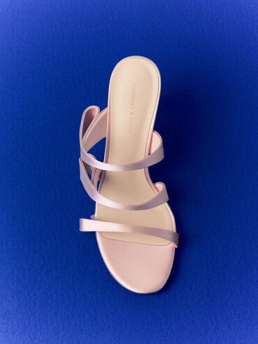 Satin Triple Pleated-Strap Stiletto Heels, Pink, hi-res