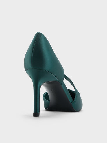 Satin Asymmetric D'Orsay Pumps, Teal, hi-res