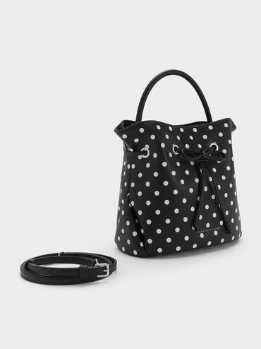 حقيبة باكيت هازل بفيونكة ونقشة منقطة, أسود كلاسيكي, hi-res