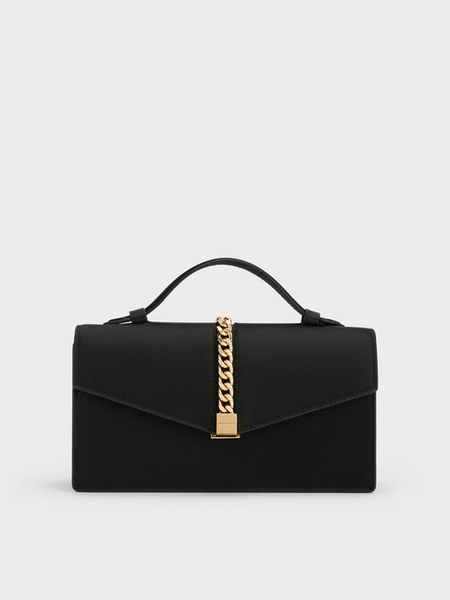 حقيبة تايزيا صغيرة من الساتان بمقبض سلسلة, أسود, hi-res