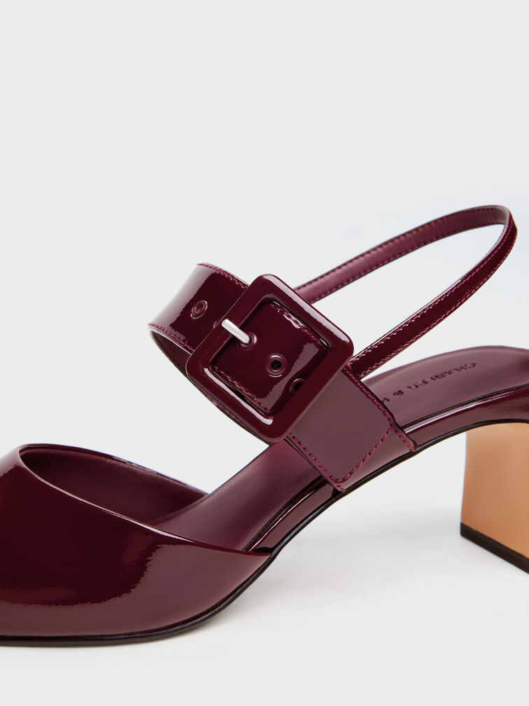 أحذية بكعب عالٍ مدبب مزين بإبزيم حاصل على براءة اختراع, برغندي, hi-res