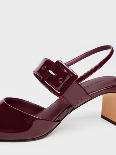 أحذية بكعب عالٍ مدبب مزين بإبزيم حاصل على براءة اختراع, برغندي, hi-res