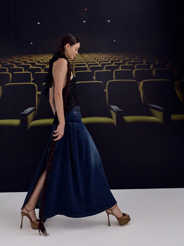 حذاء فرانشيسكا ذو الكعب العالي المفتوح من الأمام, بني, hi-res