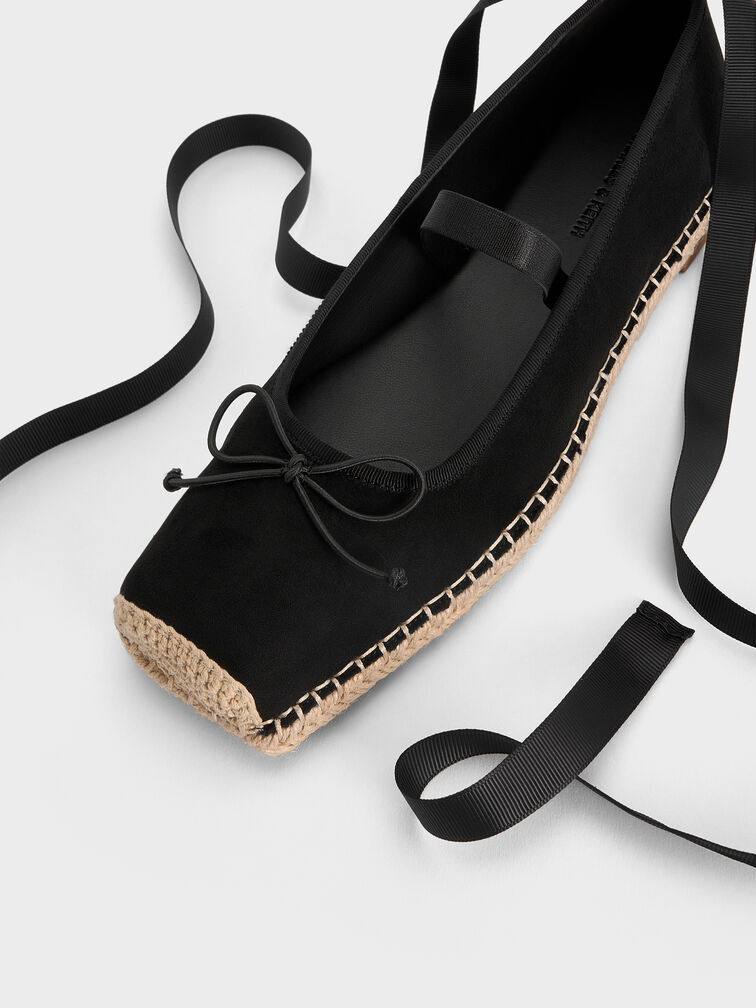 Bernadine Faux Suede Tie-Around Espadrille Flats, Black Textured, hi-res
