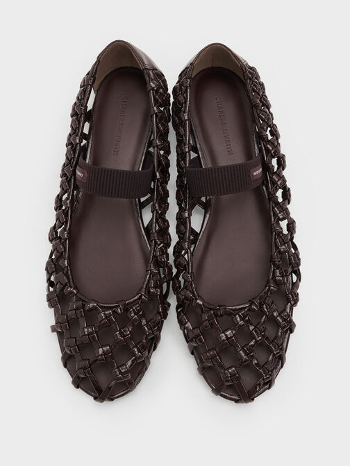 Woven Mary Jane Flats, Burgundy, hi-res