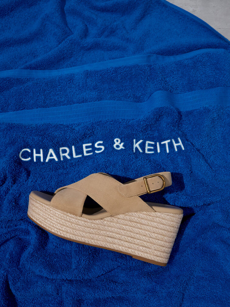 حذاء إسبادريل بكعب ويدج وأحزمة متداخلة من الشمواه, رملي, hi-res