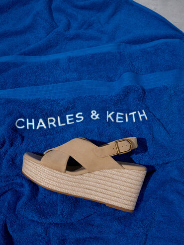 حذاء إسبادريل بكعب ويدج وأحزمة متداخلة من الشمواه, رملي, hi-res