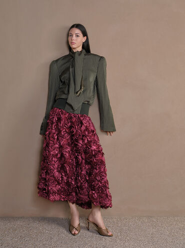 Glittered Mesh Peep-Toe Heeled Mules, Bronze, hi-res