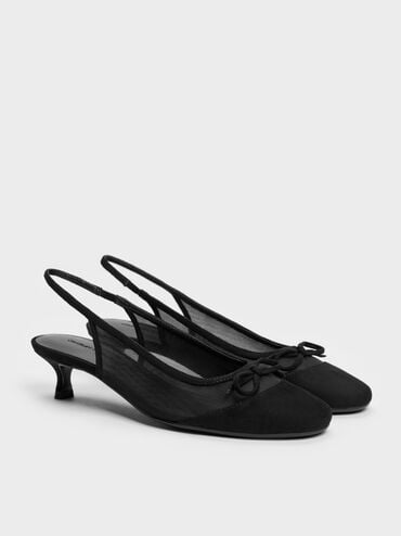 Mulligan Mesh Bow Slingback Pumps, Black Textured, hi-res