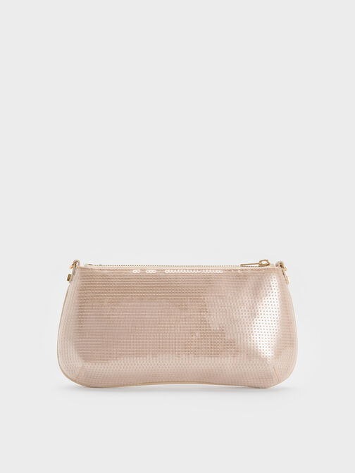 Sequin Mesh & Leather Shoulder Bag, Champagne Nude, hi-res