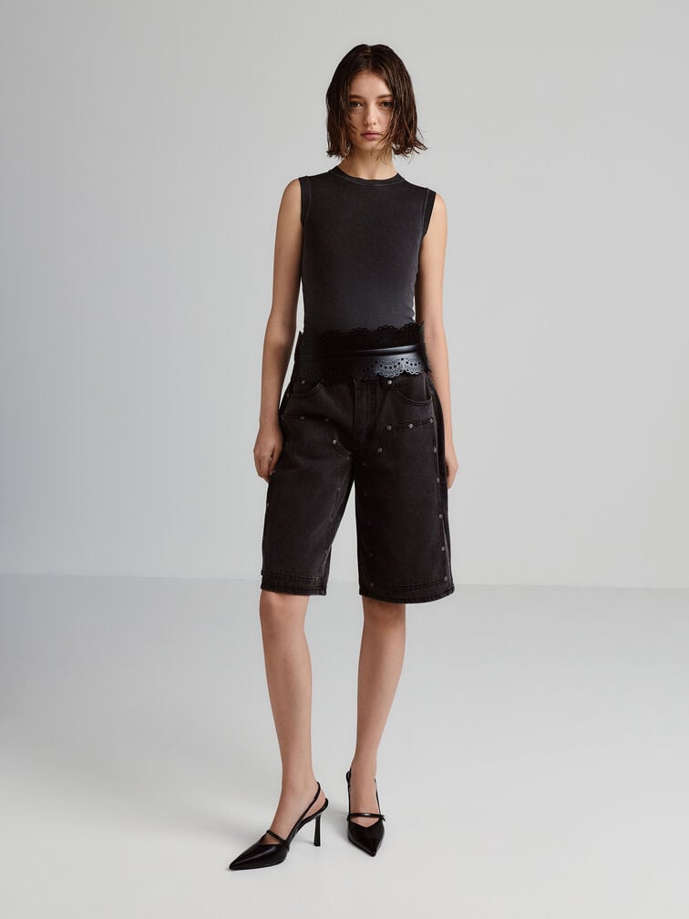 حذاء هيلينا بكعب ومقدمة مدببة مع حزام خلفي مزين بلؤلؤ, صندوق أسود, hi-res