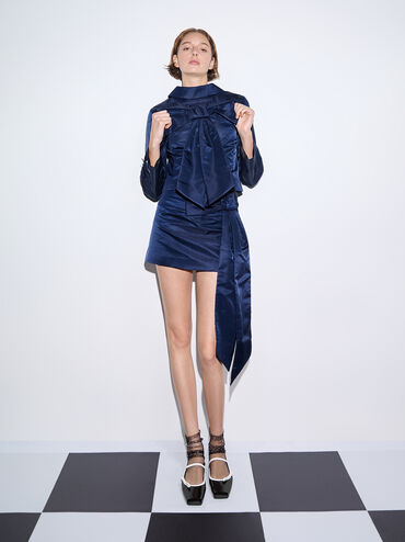 حذاء ماري جاين مسطح بلونين وحزام خلفي مزين بفيونكة, صندوق أسود, hi-res