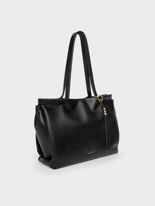 XL Zephyr Tassel Tote Bag, Black, hi-res