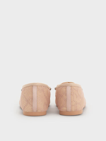 Girls' Lace Crystal Crossover Ballet Flats, Nude, hi-res