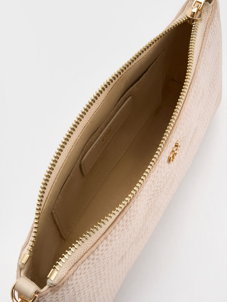 Sequin Mesh & Leather Shoulder Bag, Champagne Nude, hi-res