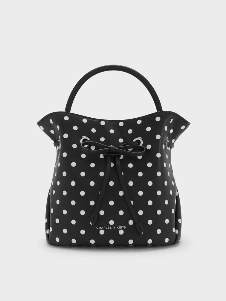 حقيبة باكيت هازل بفيونكة ونقشة منقطة, أسود كلاسيكي, hi-res