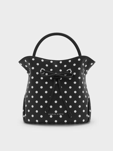 حقيبة باكيت هازل بفيونكة ونقشة منقطة, أسود كلاسيكي, hi-res