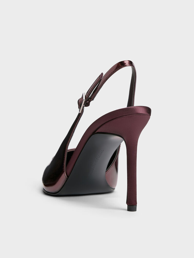 Metallic Pointed Slingback Pumps, Burgundy, hi-res