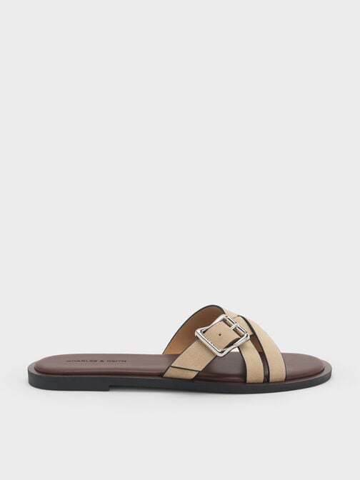 Anita Faux Suede Crossover Slides, Taupe, hi-res