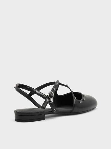Studded Crossover Slingback Flats, Black, hi-res