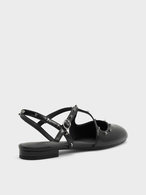 Studded Crossover Slingback Flats, Black, hi-res