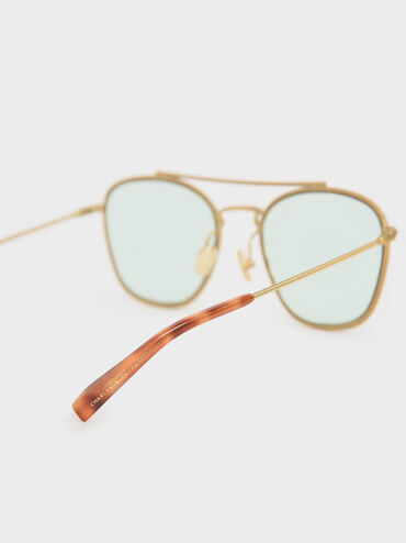 نظارات شمسية بإطار معدني نحيف وجسر مزدوج, أخضر, hi-res