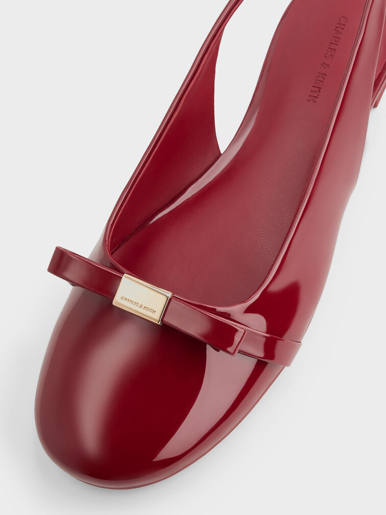 Dorian Patent Bow Slingback Flats, Red, hi-res