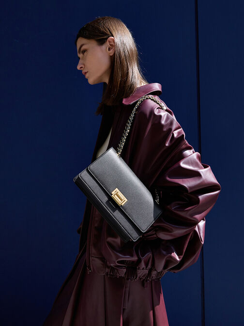 حقيبة كتف إيفرلاين بحزام مضفّر, أسود, hi-res