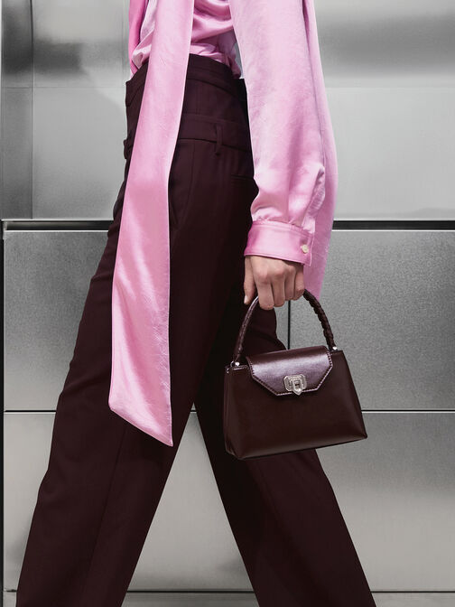 حقيبة أروين بحزام مضفر ومقبض علوي, برقوقي أنيق, hi-res