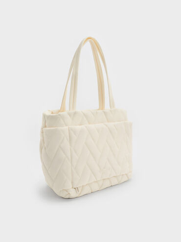 Nylon Chevron Tote Bag, Cream, hi-res