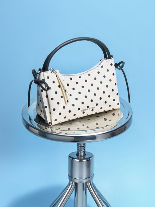 Hazel Polka-Dot Bow Top Handle Bag, Cream, hi-res