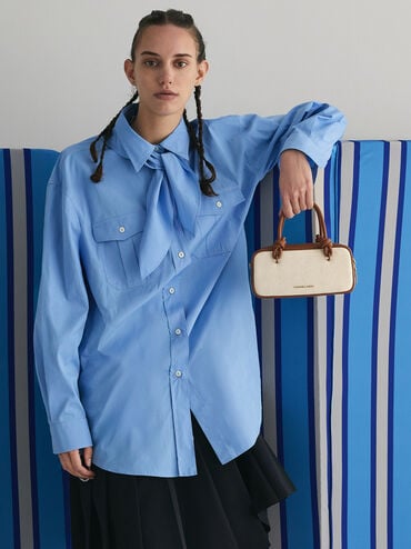 حقيبة مستطيلة سامي من القماش بمقبض مزين بعقدة, رمادي مائل للبني كانفاس, hi-res