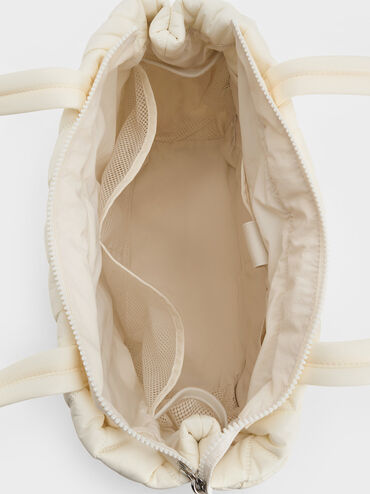 Nylon Chevron Tote Bag, Cream, hi-res